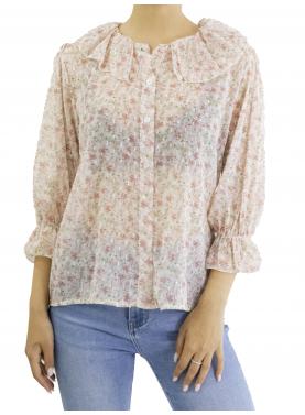 Camicia fantasia con volant e bottoni 